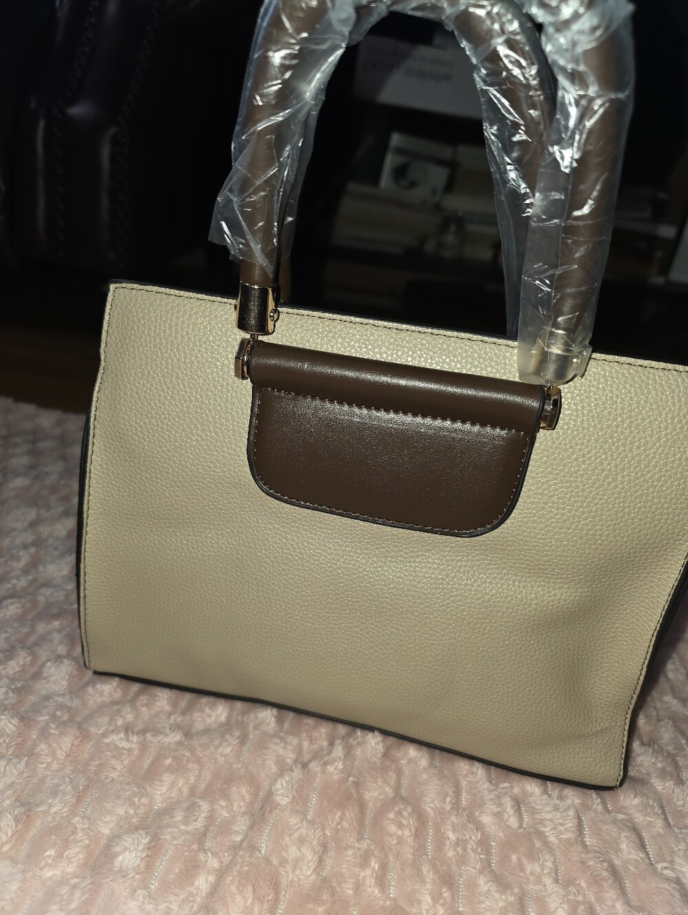 Classic Two-Tone Tote Bag in Cream and Brown